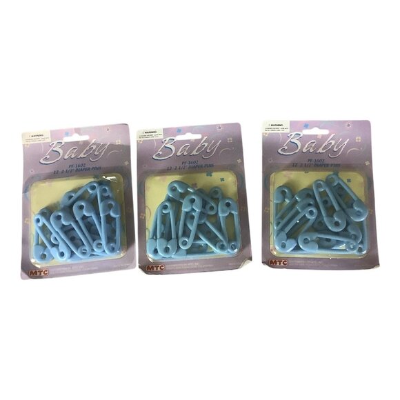 Baby Diaper Pins 2.5 Inch PF-1602 Blue 3 Packs 12 Pins Each By MTC - Picture 1 of 7
